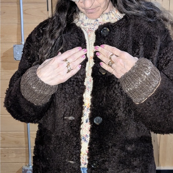 Milena Silvano Brown and Cream Shearling Moon Coat - Picture 3 of 8